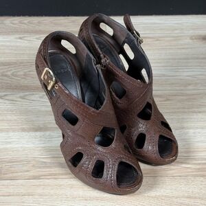 Givenchy Shoes Womens 7.5 Brown Strappy Side Zip Peep Toe Stiletto Heels Italy